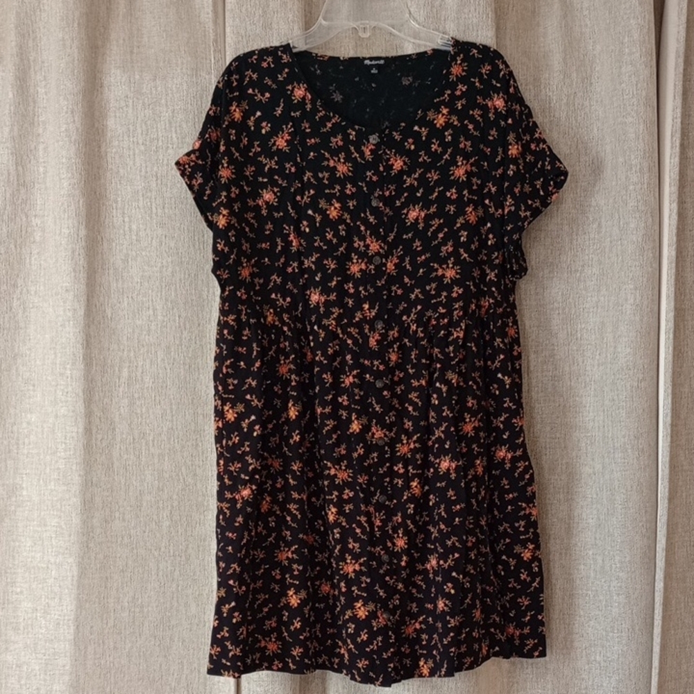 Madewell Black Mini Dress with Rust Floral Print